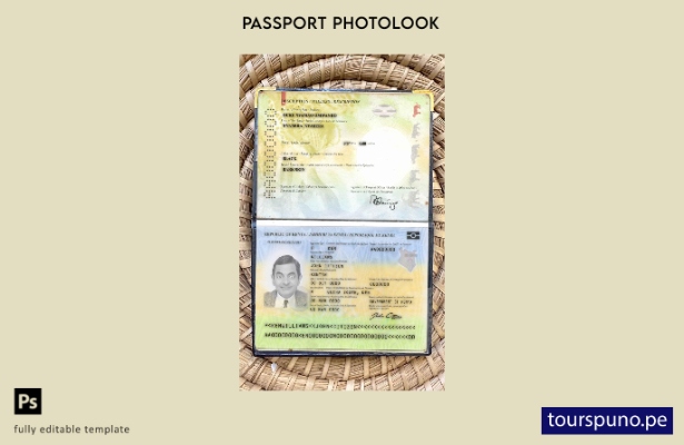 Plantilla de aspecto fotográfico lista para imprimir pasaporte de Kenia (present